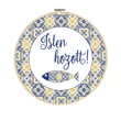 Mintás barkácsfilc - sárga kék csempe - Isten hozott! hímzőkeretbe