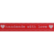 Piros ripsz szalag "Handmade with love” felirattal