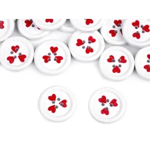 Fehér alapon piros szív mintás fa gombcsomag - 23mm - 10db Fehér alapon piros szív mintás fa gombcsomag - 23mm - 10db