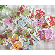 Színes házikó formájú fa formagomb csomag - 10db Színes házikó formájú fa formagomb csomag - 10db