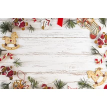 Fotóháttér - karácsonyi - hintalovak kopott fehér fa deszkán - 40cm x 60cm Fotóháttér - karácsonyi - hintalovak kopott fehér fa deszkán - 40cm x 60cm