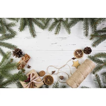 Fotóháttér - karácsonyi - természetes dekorációk kopott fehér fa deszkán - 40cm x 60cm Fotóháttér - karácsonyi - természetes dekorációk kopott fehér fa deszkán - 40cm x 60cm