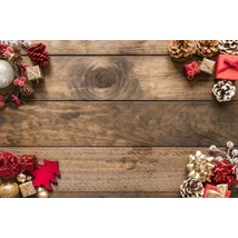 Fotóháttér - karácsonyi - barna fa deszkák sarok díszítéssel - 40cm x 60cm