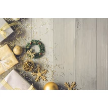 Fotóháttér - karácsonyi - arany ezüst díszek fa deszkán - 40cm x 60cm