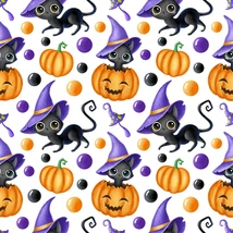 Mintás barkácsfilc méteráru  - halloween tökök cicákkal Mintás barkácsfilc méteráru  - halloween tökök cicákkal