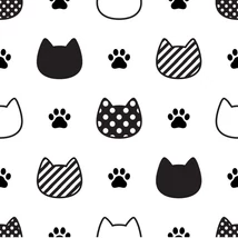 Mintás barkácsfilc méteráru  - fekete mintás cica fejek Mintás barkácsfilc méteráru  - fekete mintás cica fejek