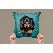 Bársonyszövet párna panel - kukucskáló tacskó 