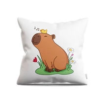 Panama szövet párnapanel - capybara - fehér alapon madaras