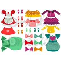 Mintás barkácsfilc - kivágható ruhák öltöztetős babákhoz - masnis kollekció