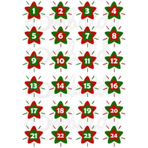 Mintás barkácsfilc - adventi számok csillagokban - piros zöld