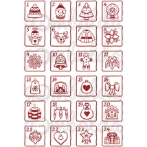 Mintás barkácsfilc - adventi számok rajzolt figurákkal - sötétpiros Mintás barkácsfilc - adventi számok rajzolt figurákkal - sötétpiros