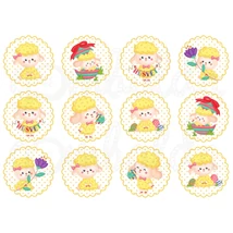 Mintás barkácsfilc - sárga bárányok pöttyös virágokban Mintás barkácsfilc - sárga bárányok pöttyös virágokban