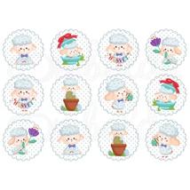 Mintás barkácsfilc - szürkés bárányok pöttyös virágokban Mintás barkácsfilc - szürkés bárányok pöttyös virágokban