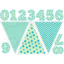 Mintás barkácsfilc - számos zászlófüzér kék és zöld színben Mintás barkácsfilc - számos zászlófüzér kék és zöld színben