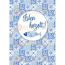 Mintás barkácsfilc - kék csempe - Isten hozott! hímzőkeretbe