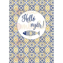Mintás barkácsfilc - sárga kék csempe - Helló nyár! hímzőkeretbe