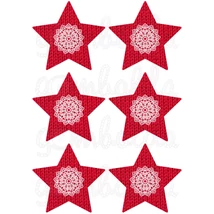 Mintás barkácsfilc - piros kötött csillagok csipke díszítéssel