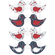 Mintás barkácsfilc - kivágható madarak sötétkék piros virágos