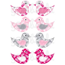 Mintás barkácsfilc - kivágható madarak rózsaszín szürke leveles Mintás barkácsfilc - kivágható madarak rózsaszín szürke leveles