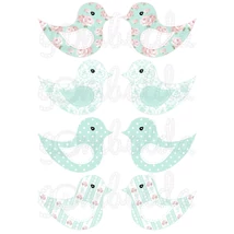 Mintás barkácsfilc - kivágható shabby chic madarak - menta
