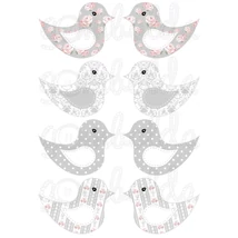 Mintás barkácsfilc - kivágható shabby chic madarak - szürke