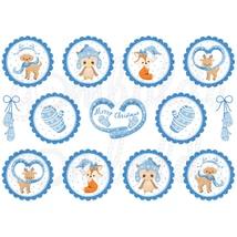 Mintás barkácsfilc - erdei karácsony - kék körök