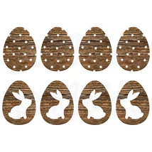 Mintás barkácsfilc - nyuszik sötétbarna fa tojásokon