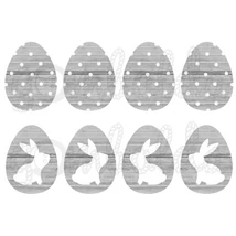 Mintás barkácsfilc - nyuszik szürkés fa tojásokon