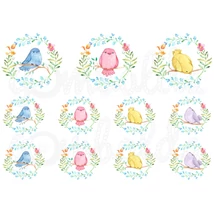 Mintás barkácsfilc - festett madárkák koszorúkban