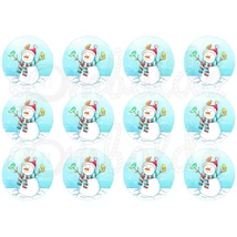 Mintás barkácsfilc - hóember kék körben