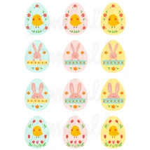 Mintás barkácsfilc - színes  húsvéti tojások csibékkel Mintás barkácsfilc - színes  húsvéti tojások csibékkel
