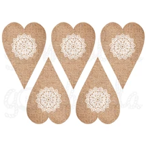 Mintás barkácsfilc - juta szívek csipke díszítéssel