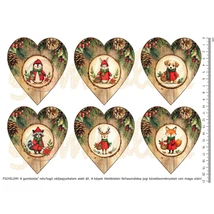 Mintás barkácsfilc - karácsonyi állatopk faszeleteken - szív Mintás barkácsfilc - karácsonyi állatopk faszeleteken - szív