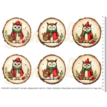 Mintás barkácsfilc - karácsonyi baglyok faszeleteken - nagy