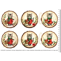 Mintás barkácsfilc - karácsonyi cicák faszeleteken - nagy