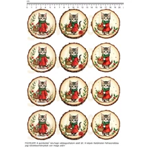 Mintás barkácsfilc - karácsonyi cicák faszeleteken - kicsi