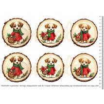 Mintás barkácsfilc - karácsonyi kutyák faszeleteken - nagy