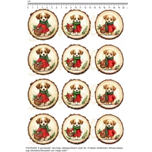 Mintás barkácsfilc - karácsonyi kutyák faszeleteken - kicsi Mintás barkácsfilc - karácsonyi kutyák faszeleteken - kicsi