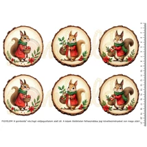 Mintás barkácsfilc - karácsonyi mókusok faszeleteken - nagy Mintás barkácsfilc - karácsonyi mókusok faszeleteken - nagy