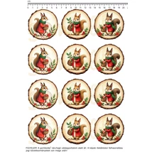 Mintás barkácsfilc - karácsonyi mókusok faszeleteken - kicsi