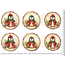 Mintás barkácsfilc - karácsonyi pingvinek faszeleteken - nagy