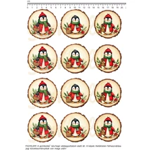 Mintás barkácsfilc - karácsonyi pingvinek faszeleteken - kicsi