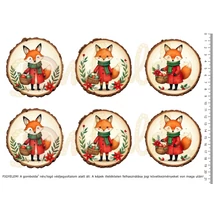 Mintás barkácsfilc - karácsonyi rókák faszeleteken - nagy