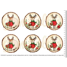 Mintás barkácsfilc - karácsonyi szarvasok faszeleteken - nagy
