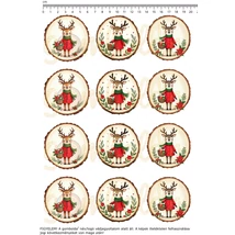 Mintás barkácsfilc - karácsonyi szarvasok faszeleteken - kicsi