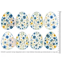 Mintás barkácsfilc - kék és sárga virágos tojások