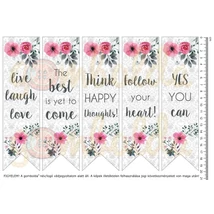 Mintás barkácsfilc - angol nyelvű motivációs könyvjelző - rózsaszín virágos