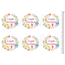 Mintás barkácsfilc - A legjobb Keresztanya - virágos koszorúban - 6db