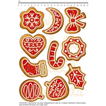 Mintás barkácsfilc - mézeskalács díszek piros mázzal Mintás barkácsfilc - mézeskalács díszek piros mázzal