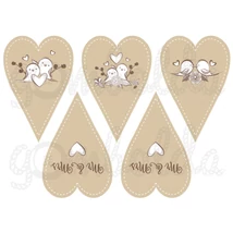 Mintás barkácsfilc - Mr & Mrs madárkák drapp szívekben